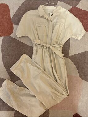 Universal Thread Cream Short-Sleeve Utility Jumpsuit with Tie Waist
